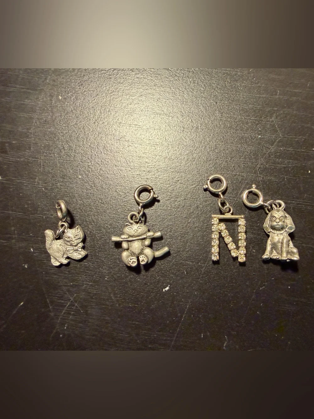 Silver Kids Charm Set with Alphabet and Animals - N Letter